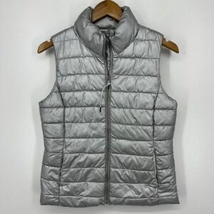 Gap Puffer‎ Vest Women's Size XS Silver Full Zip Pockets Filled Softshell